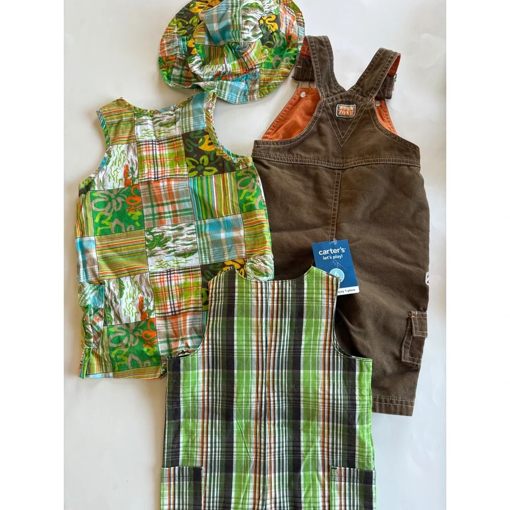 Baby Boy Bundle Carters Okie Dokie Rompers Overalls Sun Hat 3-6 Months 4pc Y2K